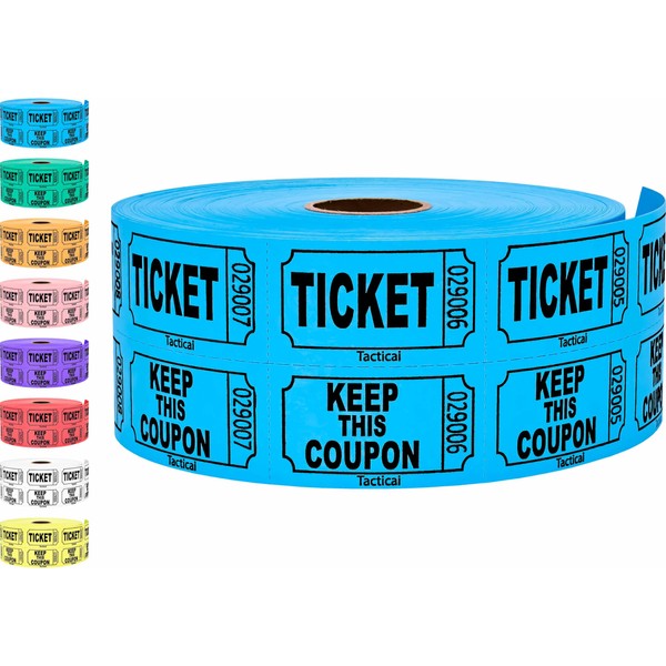 Tacticai 1000 Tacticai Raffle Tickets, Blue (8 Color Selection), Double