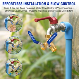 Ekongloong Brass Hose Splitter 2 Way Heavy Duty with Long Handle Switch, Y-Way Water Faucet Adapter with 3/4 Inch GHT Thread, Heavy Duty Hose Connector for Lawn Irrigation & Outdoor Sprinkler Systems