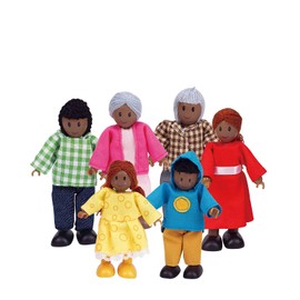 Hape Happy Family African American Dolls | Wooden Dollhouse Figures Set | 6-Piece Poseable Dolls for Imaginative Play & Storytelling | Kids Role Play Toy for Ages 3+