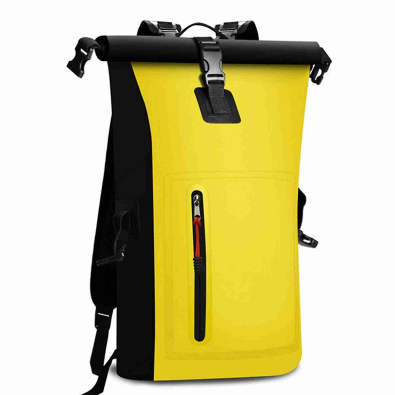 Waterproof Backpack Heavy Duty Roll-Top Closure Swim Bag with Front-Zipper