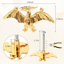 ArtisanWonders 8 Pack Metal Dinosaur Knobs for Kids Furniture - Flying Dino Gold Finish Drawer Pulls & Cabinet Handles, Scratch-Resistant (Pterodactyl)