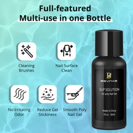 BEVINAS 4Fl.Oz Slip Solution for Poly Gel Nail Kit Slip Solution for Nails Extension Gel Anti-Stick Liquid Gel Cleanser for Nails