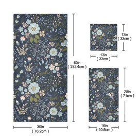 HATESAH 3 Pack Vintage Blue Green Floral Bath Towels Set,1 Bath Towel,1 Hand Towel,1 washcloth,Spring Garden Flower Leave Plant Decorative Bathroom Towels Set,Soft Quick Dry Towels for Guest,Shower