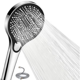 High Pressure Shower Head with Hose 1.5 m, Water-Saving Hand Shower with 3 Jet Types (Relaxation Version), 120 mm Shower Head with Anti-Limescale Function, Chrome