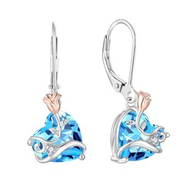 Oskani Dangle Drop Leverback Earrings for Women 925 Sterling Silver Rose Flower Earrings, 5A Cubic Zirconia Birthstone Jewelry for Valentines, Mothers Day,Cubic Zirconia