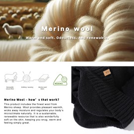 TOP-EX Waterproof 80% Merino Wool Peaked Beanie Hat Men with Earflaps Oversized Winter Hats with Brim Warm Fleece Lined for Big Heads Newsboy Baker Boy Cap for Golf Running Black L/XL