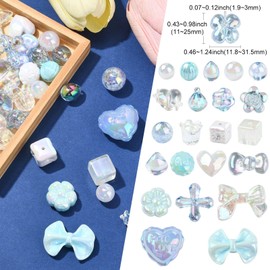 Stiesy 1 Set Light Blue Acrylic Beads with 1.9~3mm Hole Assorted Spacer Bow Cube Heart Shape Kawaii Aesthetic Beads Mixed Beads for Bracelet Necklace