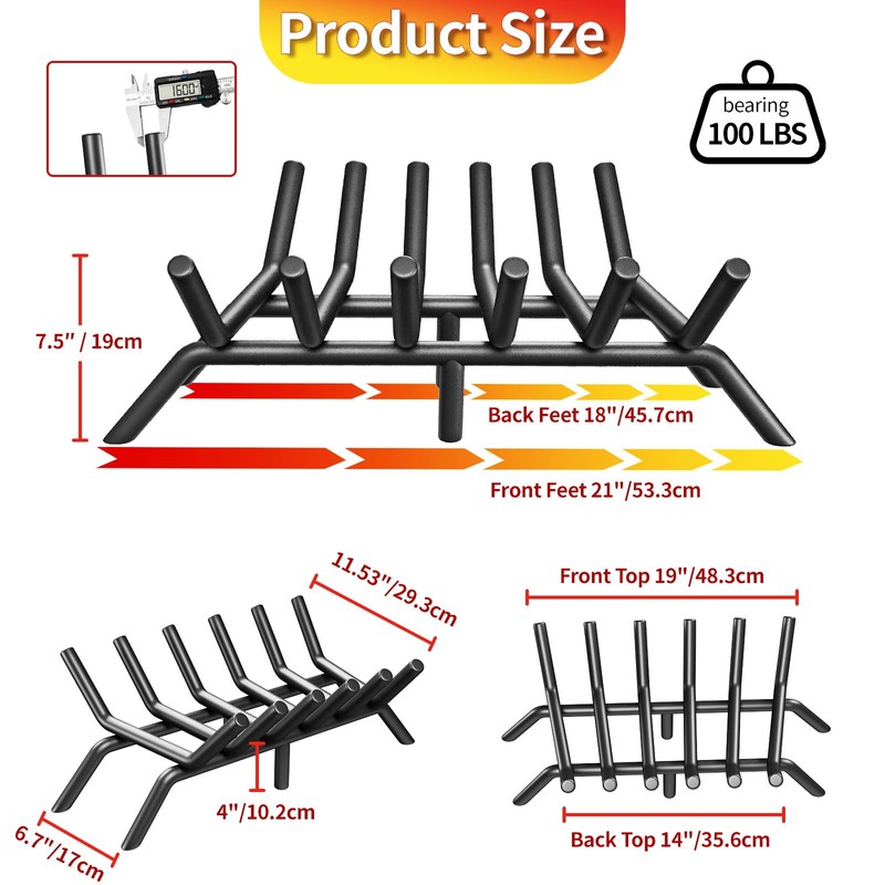 taiheis 17’’ Fireplace Grate，1Pack Fireplace Log Grate with 6 Support