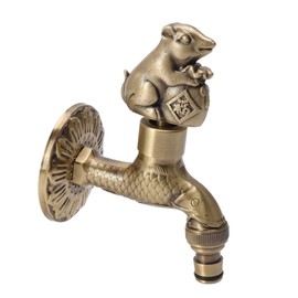 Tissting G1/2 Wall Mounted Water Faucet Brass Material Vintage Chinese Dragon Design,Kitchen Faucet,Washing Machine Faucet Bathroom Sink Basin Faucet,Outdoor Garden Hose Faucet(Golden Pig+Carp)