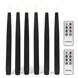 Rhytsing 6 cera Velas led Negro largas sin llama con temporizador, Velas a Pilas diseño rústico para candelabros, LED blanco cálido, 2 Mandos a distancia incluidos, Altura 29cm (Negro)