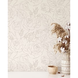 Coloritto Boho Roses Wallpaper | Removable Self Adhesive Minimalistic Wall Decor | Floral Peel and Stick Wallpaper (Sample 12" W x 8" H)