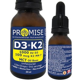 Promise Vitamin D3 + K2 in MCT oil, 1364 drops, Unflavoured, Made in Canada (30ml - 341 servings)
