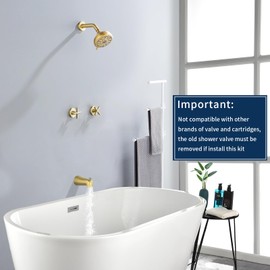 2 Handles Shower Faucet Set with Tub Spout Bathtub Shower Faucet Combo Set Shower System Complete Tub and Shower Trim Kit Brushed Gold Wall Mounted Shower Fixtures