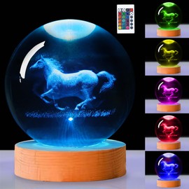 OkiyiD Horse Crystal Ball,Horse Lamp,Night Light Children's Room Cute Room Decoration,with Remote Control, 16 Colors, Dimmable, Presents for Horse Lovers