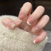 Cute Press on Nails Short French Tip Fake Nails Tulip