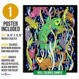 Stuff2Color Koi Fish - Big Fuzzy Velvet Coloring Poster for Kids and Adults (Excellent and Fun Indoor Arts and Crafts Activity)