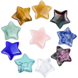 10 Pcs Chakra Stones Healing Crystals Set Star Crystals Worry Stone Palm Stone Natural Crystal Stones Polished Gemstones Bulk for Yoga Reiki Balancing, Anxiety Therapy, Meditation, Beginners, Gift