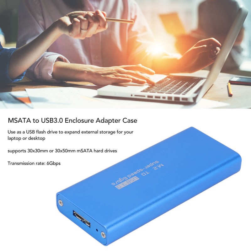 MSATA to USB3.0 Enclosure Adapter Case 6Gbps Blue MSATA SSD