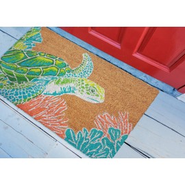 Liora Manne Natura Coastal Beach Seaturtle Natural Outdoor Welcome Coir Door Mat, 1'6" x 2'6", Sea Turtle