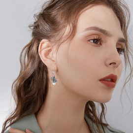 VONALA Cactus Earrings for Women - 925 Sterling Silver - Dangle Drop - Gifts for Girls, Sterling Silver