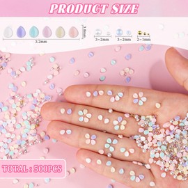 500Pcs Flower Nail Charms Kit, 400Pcs 3D Colorful Flowers Petals and 100Pcs Round Pearls with Nail Beads, Cherry Blossom Petal Tiny Gems Mixed Rhinestone for Nails DIY (Kit 7)