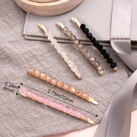 CHANZET Crystal Bobby Pins 5pcs, Gold Metal Diamond Hair Pins for Women, Rhinestone Bobby Pins for Hair, Decorative Beaded Hair Clips Pins for Bridal Wedding Hair Styling Accessories