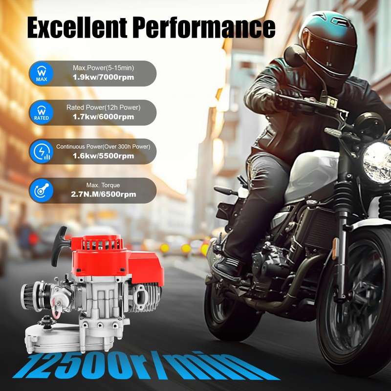 JAYGOVAN 49cc 50cc 2 Stroke Racing Engine Motor, Gasoline Engine