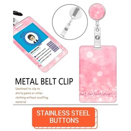ID Badge Holder with Retractable Lanyard and Keychain, Badge Reel with Rotate Carabiner Clip,Pink Glitter Card Name Tag Lanyard ID Protector Bage Clips for Teachers, Student, Women, Office
