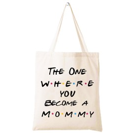 LIBIHUA New Mommy Gift-First Time Mom-Mother to Be,Promoted to Mom,Baby Shower Presents,Pregnancy Announcement Gift,The One Where You Become A Mommy Tote Bag,Grocery Bag Shoulder Bag Shopping Bag