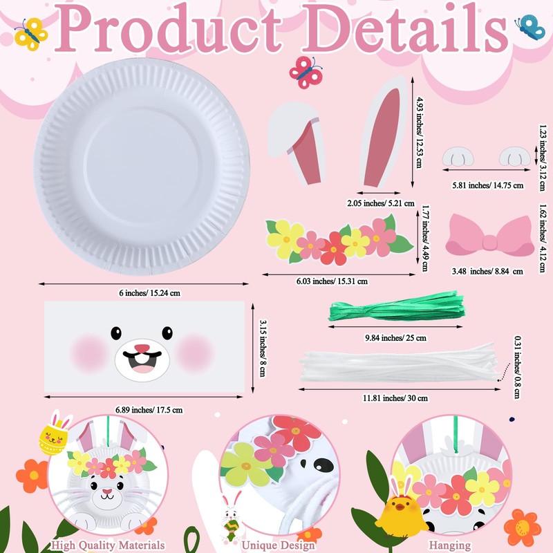 Baderke 24 Set Easter Bunny Craft Easter Paper Plate Kit