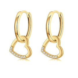 925 Silver Earrings for Women with Hearts, Cubic Zirconia Decorated. Hoop Earrings Made of 925 Silver for Women or 18 K Gold, Ideal as a Gift for Mother's Day... Earrings Girls Jewellery Women, Gold -