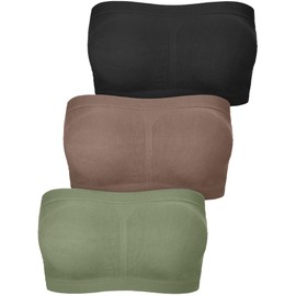 Women Bandeau Bra Padded Strapless Bralette Bra Seamless Bandeau Tube Top(Medium,Black, Dark Green, Brown)
