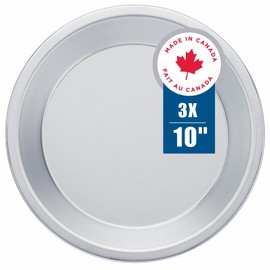 Norjac Pie Pan 10 inch, 3 Pack, 100% Pure Aluminum, Sturdy, Rust Free, Made in Canada.