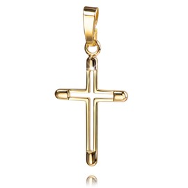 JEVELION Cross Pendant Cross in Cross with Curb Chain for Women, Men and Children as Chain Pendant with Chain in High Gloss with Jewellery Case, 585 yellow gold with chain