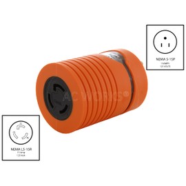 AC WORKS [AD515L515] Locking Adapter Household 15Amp 5-15P Plug to Locking 15Amp L5-15R Female Connector (Orange)