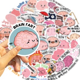 50Pcs Brain Preppy Stickers for Scrapbooking Cute Cartoon Decorative Funny Human Biology Colorful Waterproof Decals Gifts for Adult Child DIY Crafts Laptops Bullet Journal Kindle Book