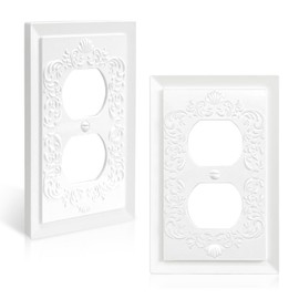 Decorative Outlet Covers Wall Plate, Petal Relief Design Classic Style, Modern Decorative Light Switch Cover Wall Plates for Electrical Outlets (Mid-Size 1 Gang Duplex 2-Pack)