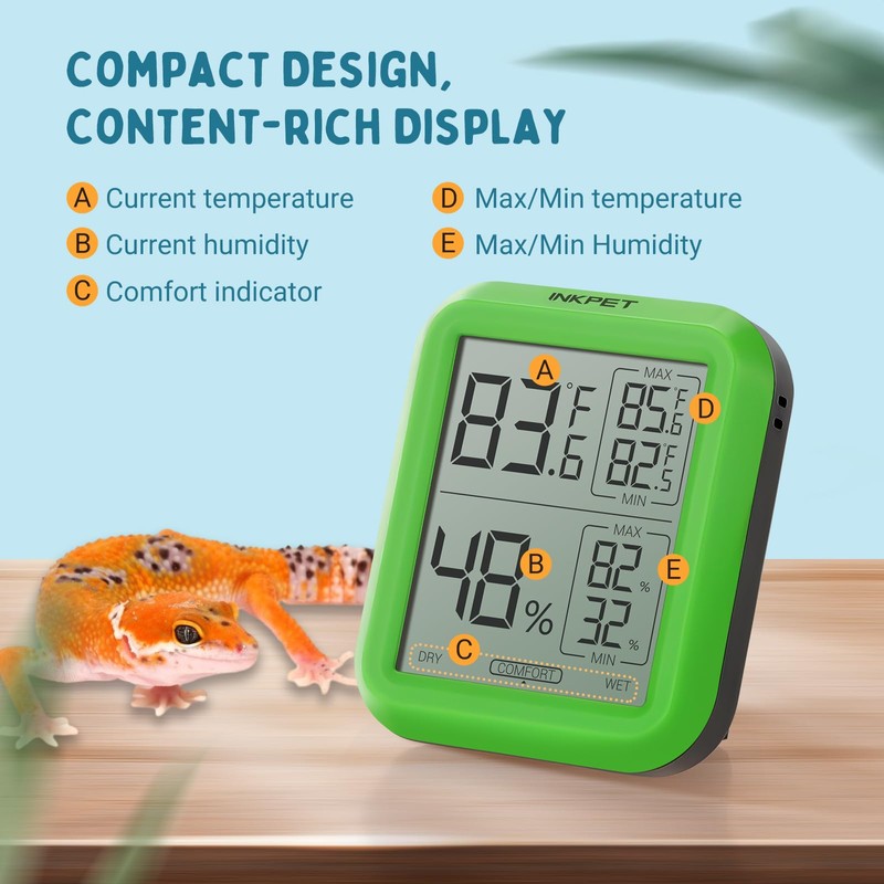 INKPET Reptile Thermometer Hygrometer Thermostat, with Max/min Record High-Accuracy Digial