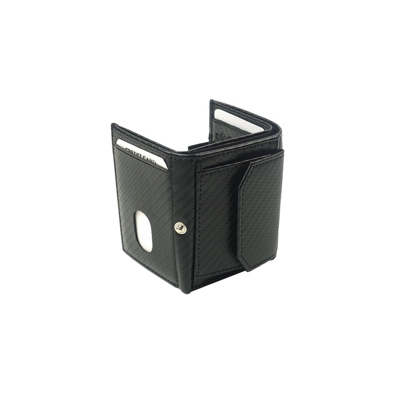 Slim Wallet Deluxe, Carbon leather black with comfort coin compartment,