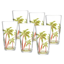 KLIFA- HOLIDAY- 16.2 ounce, Set of 6, Plastic Palm Tree Drinking Glasses, Shatter-proof Tumblers, BPA-Free, Stackable Acrylic Drinkware, Dishwasher Safe Cups, 2-color Printing
