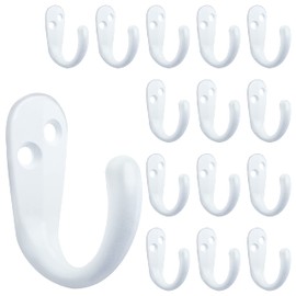 IBosins 15PCS Coat Hooks Wall Mounted Single Prong Robe Hook for Hanging Towel Hooks with 30 Screws for Bags, Hat, Cap, Scarf, Cup (White)