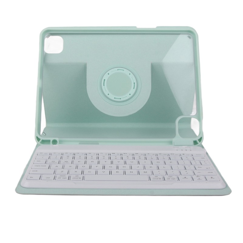 Tablet Protective Case Light Green Folding Stand Cover with Keyboard