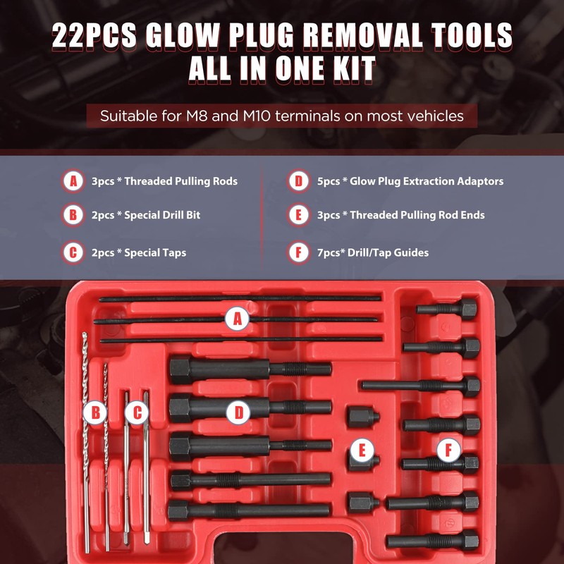 Glow Plug Removal Tool Kit - 22PCS Glow Plug Electrodes