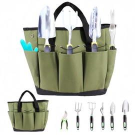 Voyboced Garden Tool Organizer Bag, Gardening Tote Bag with 8 Side Pockets, Garden Tool Kit Holder for Indoor and Outdoor Gardening (Army Green)