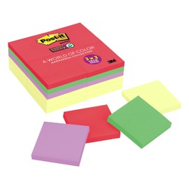 Post-it Super Sticky Notes, 3x3 in, 24 Pads, 2x the Sticking Power, Marrakesh Collection, Primary Colors (Red, Yellow, Green, Blue, Purple), Recyclable (654-24SSCYN)