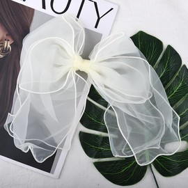 White Organza Hair Bow with Long Tail Bridal Hair Accessories for Women Girls