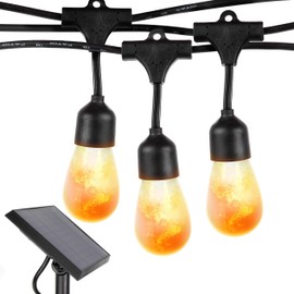 Brightech Ambience Pro with Flaming, Flickering LED Bulbs - Solar Panel Powered Hanging String Lights - Commercial Grade Waterproof, Shatterproof Cafe Lights Create Ambience In Your Yard, Deck - 27 Ft
