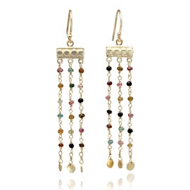 KOKO Tourmaline Earrings Hanging Real Tourmaline Gemstone Earrings, Earrings Natural Stones for Women, 18 Carat Gold-Plated, in Gift Box, Brass, Tourmaline