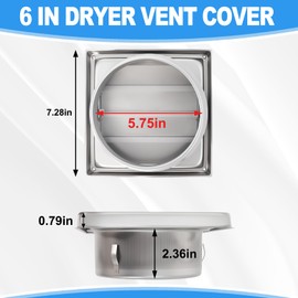 6" Metal Outdoor Dryer Vent Cover, Stainless Steel Exhaust Vent Hood