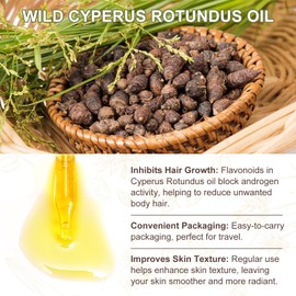 Cyperus Rotundus Oil - Shrinks Pores - Moisturizes and Soothes - Reduces body hair growth for Face and Body, Etc- Balances Skin Tone - for All Skin Types - 60ml